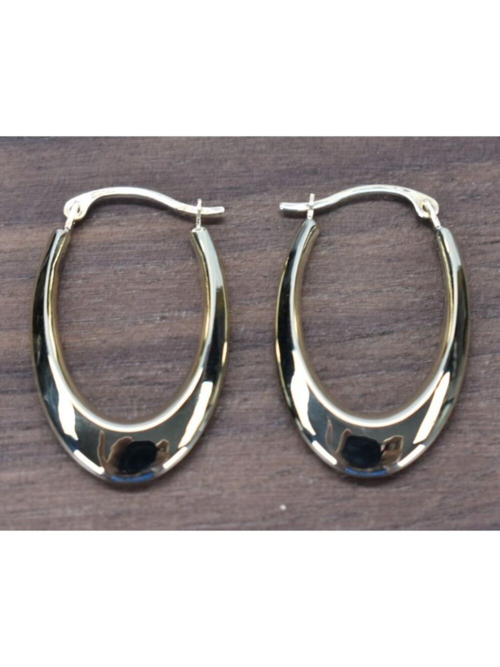 Vintage Israel Ma 10k Yellow Gold Hollow Drop Oval Hoop Earrings
